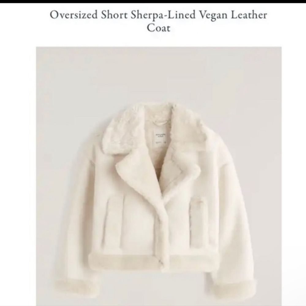 Abercrombie & Fitch Short Sherpa Lined Vegan Leather Coat